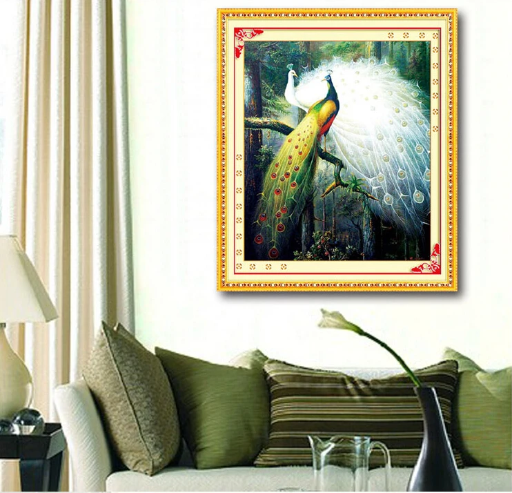 75x65cm needlework,Cross stitch,full embroidery kit,forest love bird peacock print pattern Cross-Stitch handwork painting