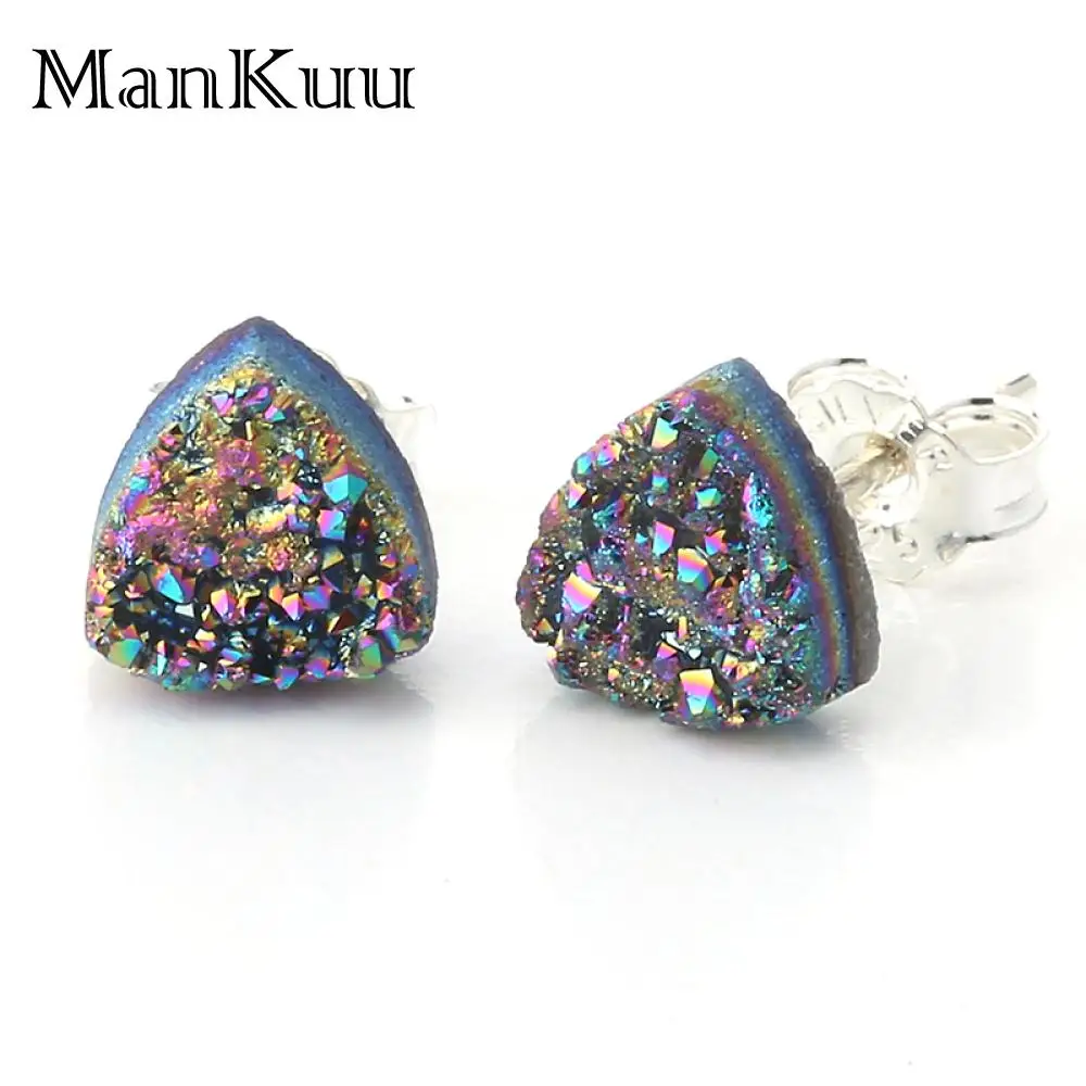 

Mankuu Small Cute Triangle Stud Earrings 8 Colors Fashion Druzy Earrings Fashion Tiny Natural Stone Earrings For Women
