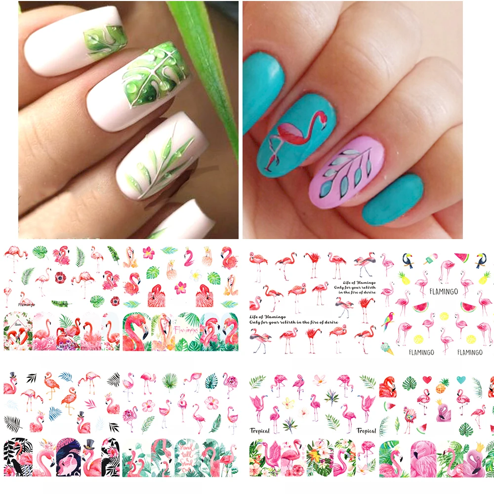 

Water Transfer Nail Slider 12 Designs Flamingo blue leaves tree Decals Sexy Girl Full Wrap Nail Art Sticker Manicure Set Z0169