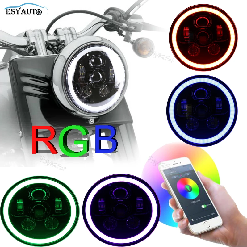 

7 Inch LED Headlight RGB Multi-color Angel Eyes Projector for Motorcycle for Jeep Wrangler JK Off Road
