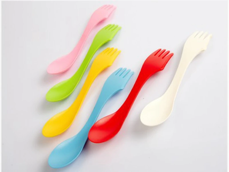 204pcs/lot Fast Shipping 3 in 1 Multi function Plastic spoon fork outdoor spork 6 colors