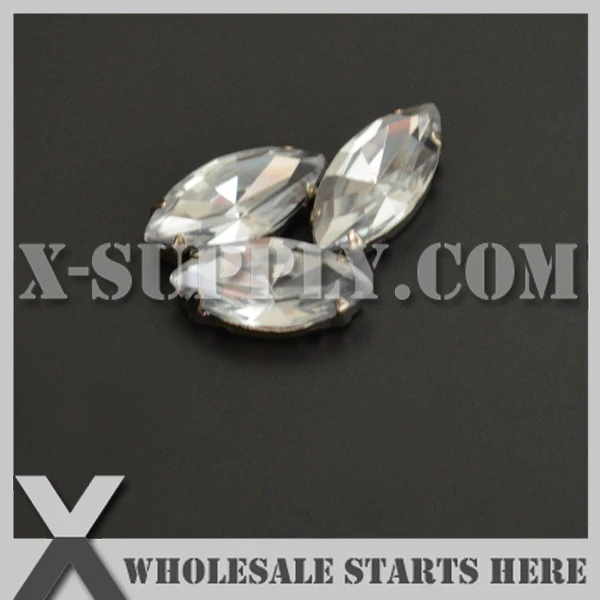 4x8mm Mounted Navette(Boat) Crystal Clear Acrylic Rhinestone in Silver NICKEL Sew on Setting for Bag,Shoe,Garment