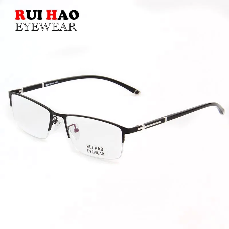 Rui Hao Eyewear Optical Glasses Frame Fashion Alloy and TR90 Temple Half Rimless Eyeglasses Frames Men 3008