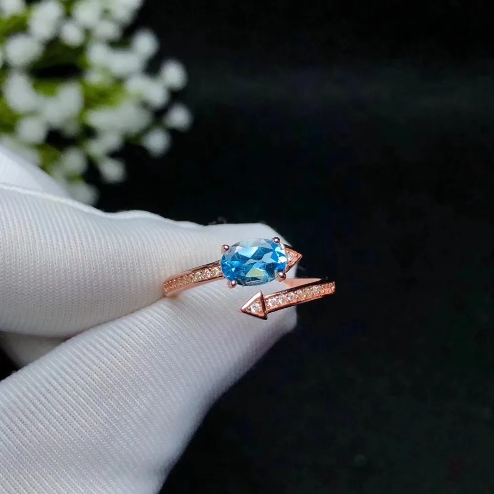 Blue Topaz Cincin Natural Natural Blue Topaz Cincin 925 Sterling Silver untuk Pria atau Wanita Cincin 5 & 7 Batu Permata