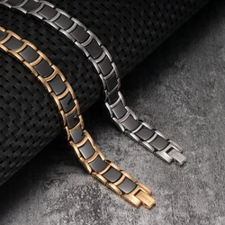 Vinterly Ceramic Magnetic Bracelet Men Women Gold-color Chain Link Health Energy Bracelets Bangles Charm Bracelets for Men Women