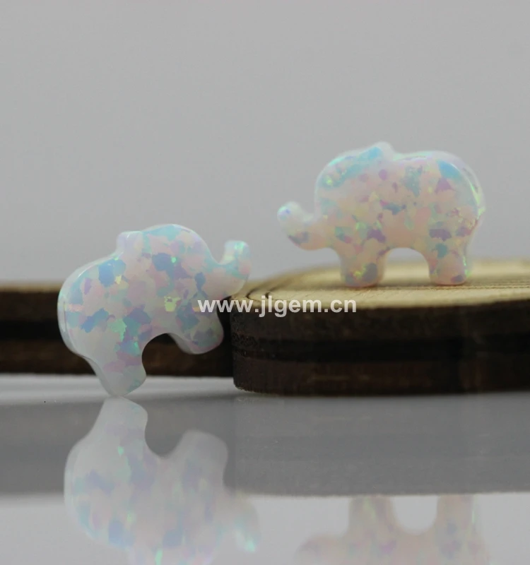 (2Pcs/5Pcs/Lot)8X11MM Elephant Shape Snow White OP17 Synthetic Opal Stone Side Hole For Necklace Making