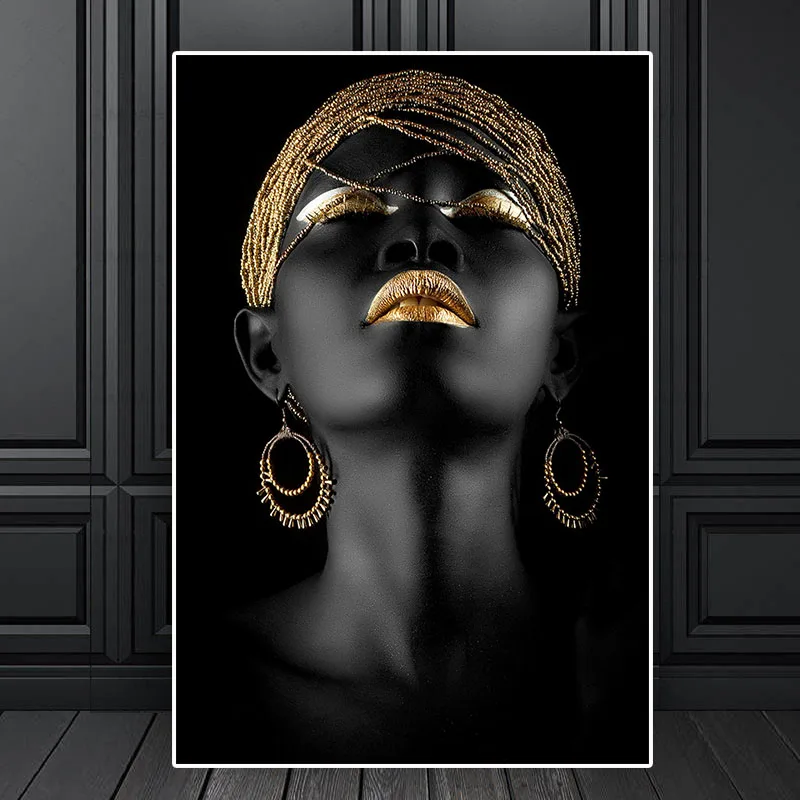 

Abstract Gold Black Woman Posters and Prints Portrait Oil Painting on Canvas Wall Art Picture for Living Room Scandinavian Decor