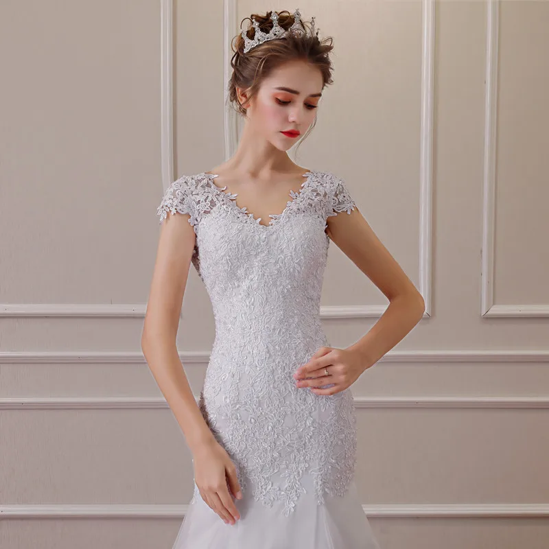 Mới Ảo Giác Đầm Vestido De Noiva 2022 Trắng Hở Lưng Ren Nàng Tiên Cá Váy Cưới Nắp Tay Váy Cưới Cô Dâu Đầm