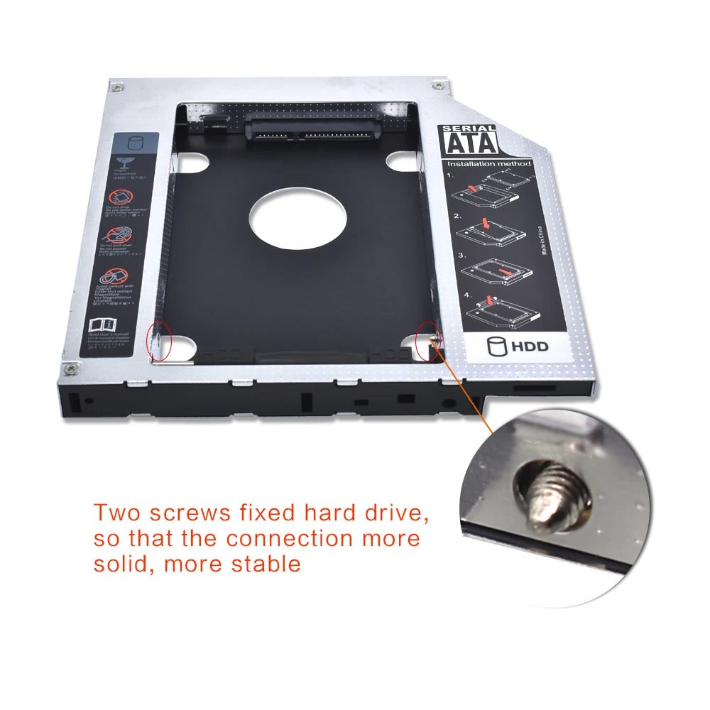 TISHRIC Aluminum 2nd HDD Caddy For CD ODD Notebook 12.7mm SATA 3.0 For Universal HDD Case 2.5 Box DVD Enclosure Optibay