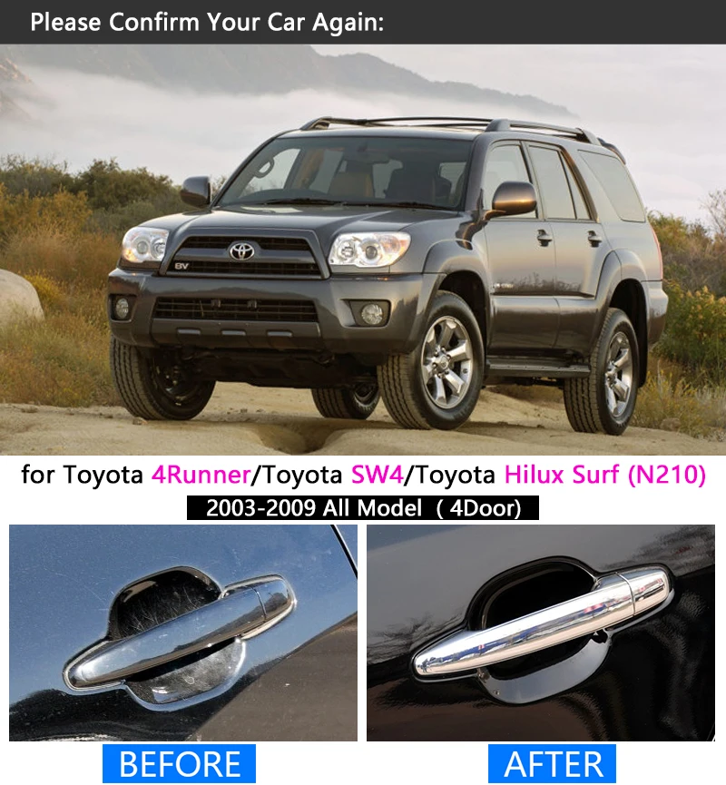 for Toyota 4Runner N210 2003 - 2009 Chrome Handle Cover Trim Set SW4 Hilux Surf 2004 2005 2007 Accessories Sticker Car Styling