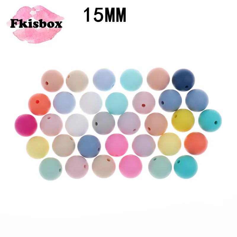 Fkisbox-Cuentas de mordedor de silicona, bolas de 15mm, cuentas de dentición de silicona, cuentas de collar de silicona para dentición, sin Bpa,