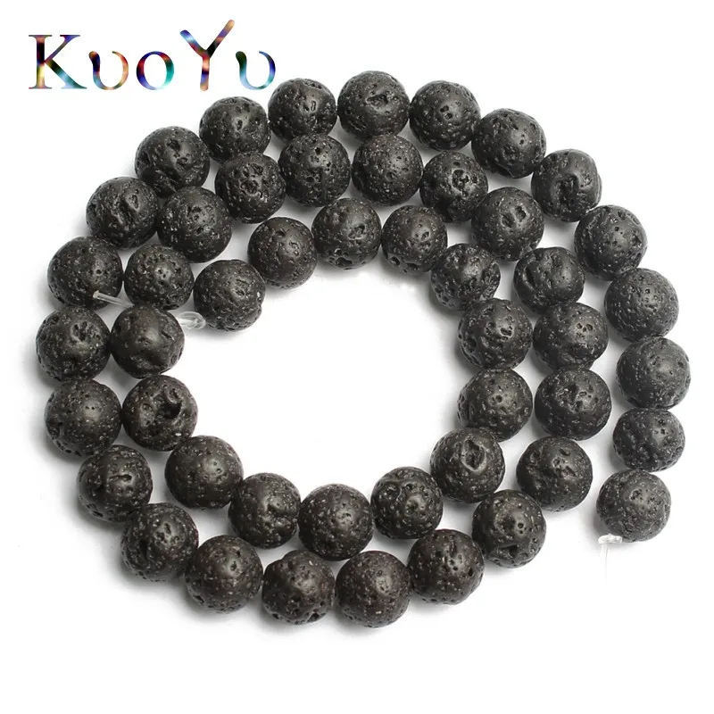 Natural Black Volcanic Lava Stone Beads Round Loose Beads For Jewelry Making15.5\