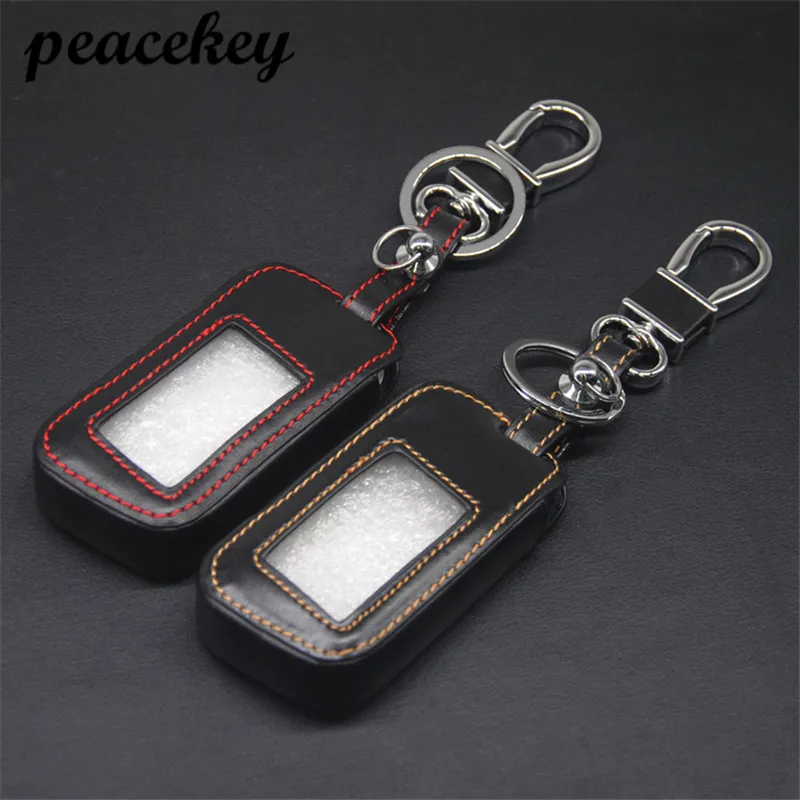 Genuine Leather A93 Car Key Case cover for Starline A39 A63 Two Way Car Alarm Remote Controller A93 LCD Transmitter KeyChain