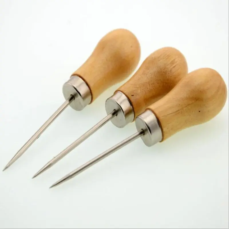 5pcs/lot Wooden Handle Awl Positioning Drill Tools Leather Hole Puncher Stitching DIY Tailor Sewing Needles Accessories Supplier