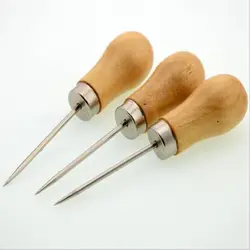 5pcs/lot Wooden Handle Awl Positioning Drill Tools Leather Hole Puncher Stitching DIY Tailor Sewing Needles Accessories Supplier