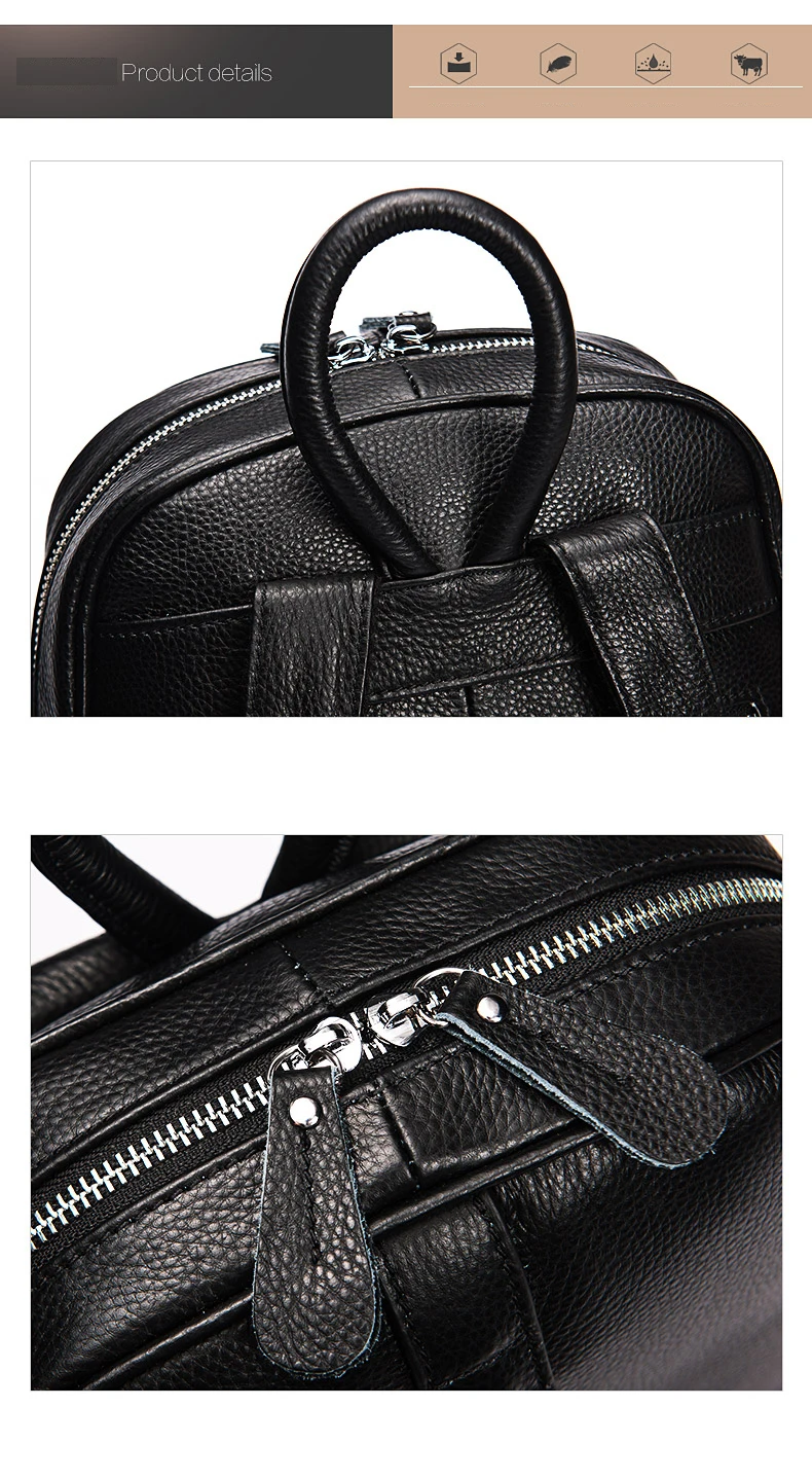 Zency Damen-Rucksack aus 100% Echtleder, Modischer Bronze-Rucksack mit Großer Kapazität und Vielen Taschen, Einfacher Tagesrucksack für die Arbeit – Detail 35