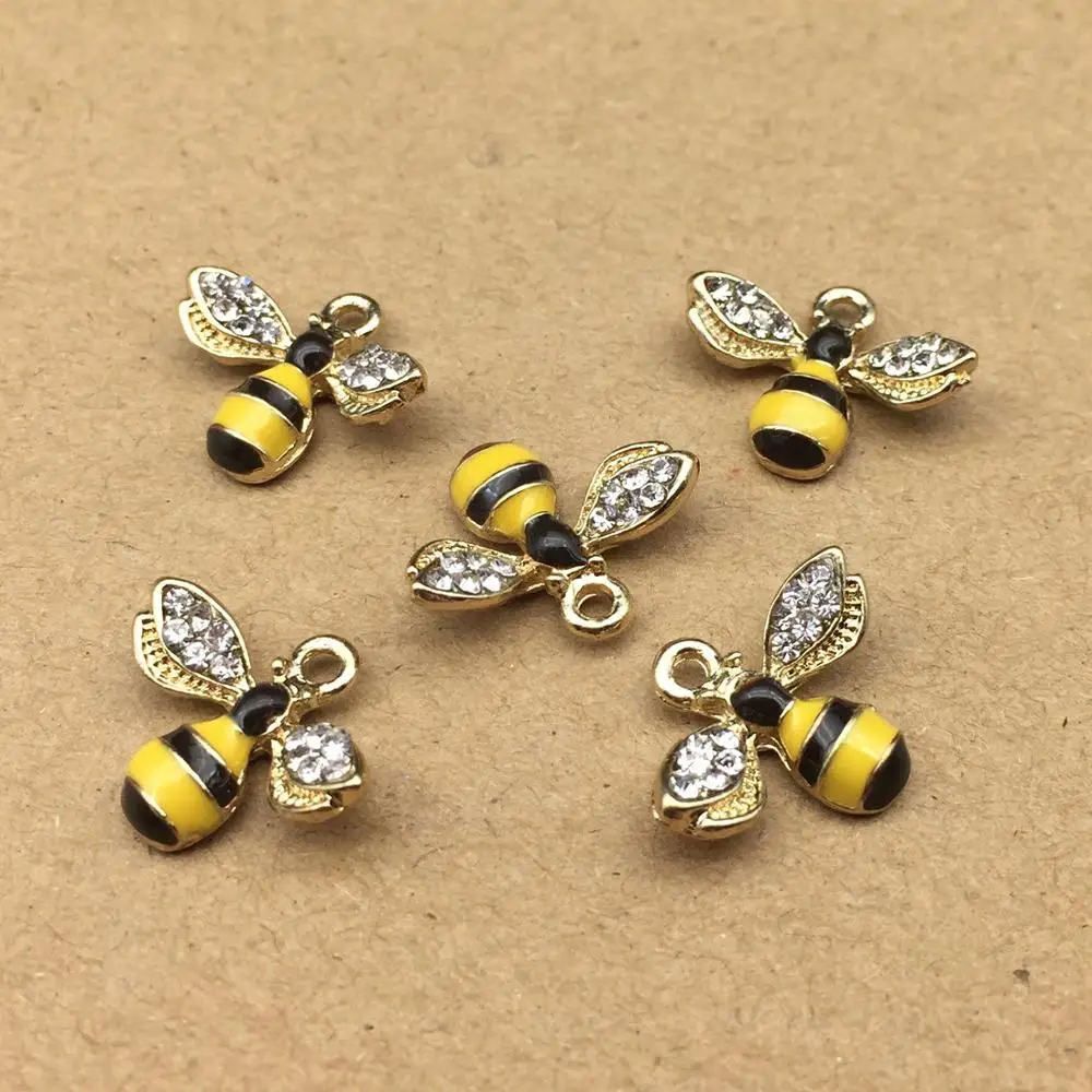 10pcs Enamel Bee Charm for Jewelry Making Earring Pendant Bracelet Necklace Accessories Diy Supplies Zinc Alloy Gold Plated