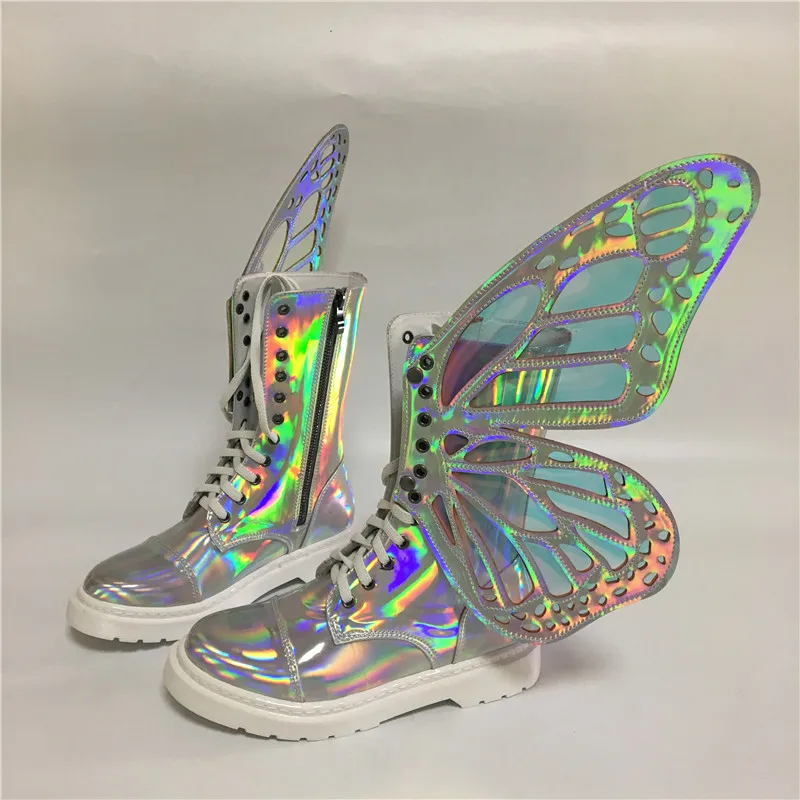 Women Silver Winter Snow Riding Boots Butterfly Wings Fashion Flat Chelsea Booties Shoes 2023 Black Sneakers Botine Mujer