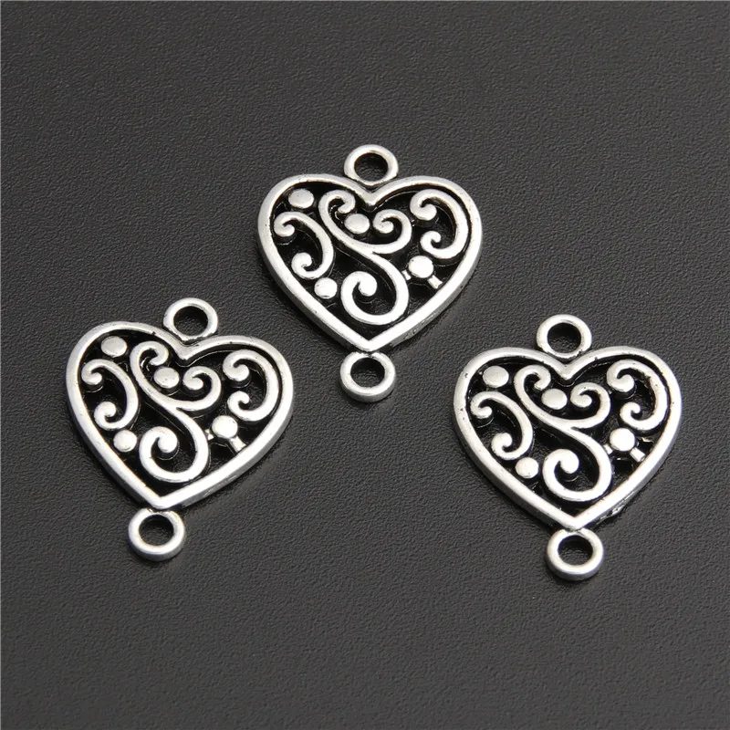 40pcs Zinc Alloy Heart Shape With Flower Connector Charms Diy Jewelry Findings Accessories Wholesale A2744