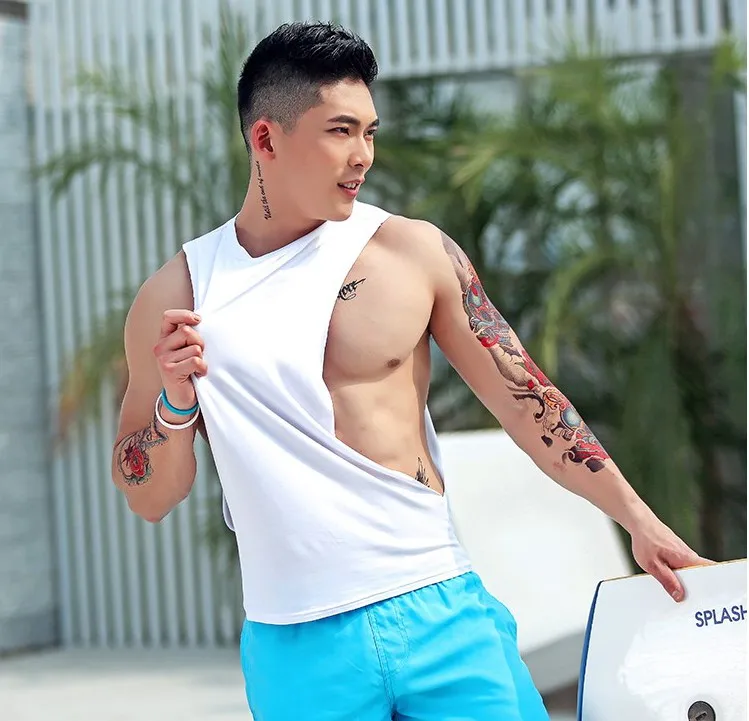 Gratis Verzending Heren Vest Mouwloze Sexy Split Ademende Sportkleding Prive Aangepaste Boythor