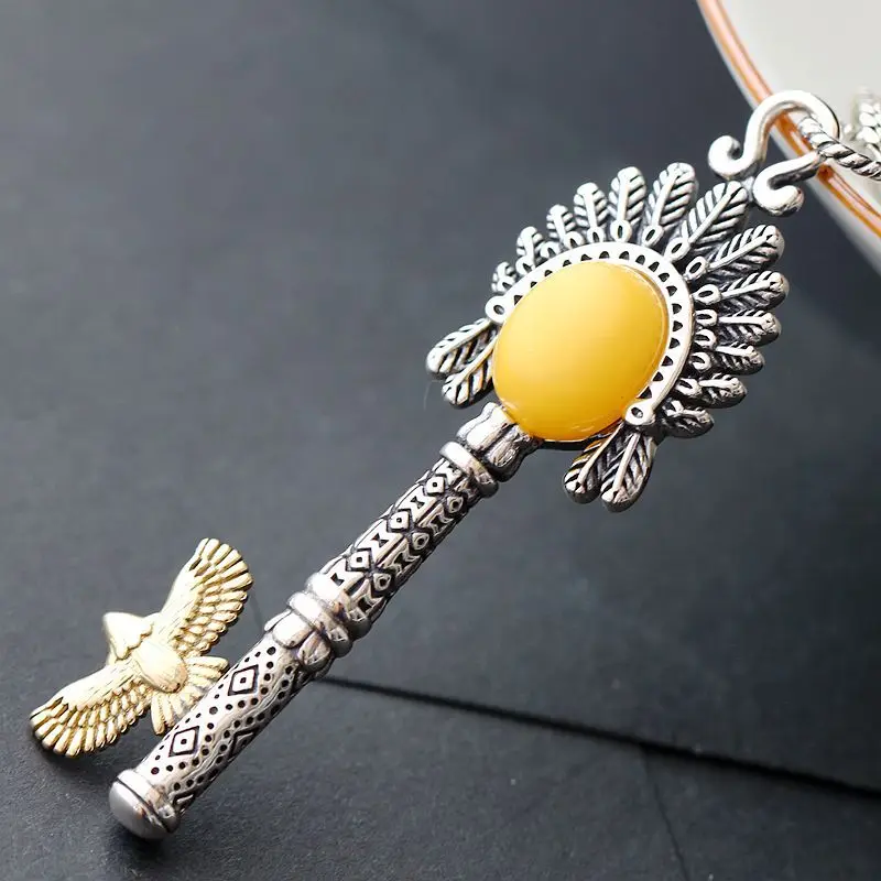 

Silver Jewelry Wholesale Pendant S925 Sterling Silver Natural Beeswax Pendant Retro Thai Silver Pendant Fashion Men And Women