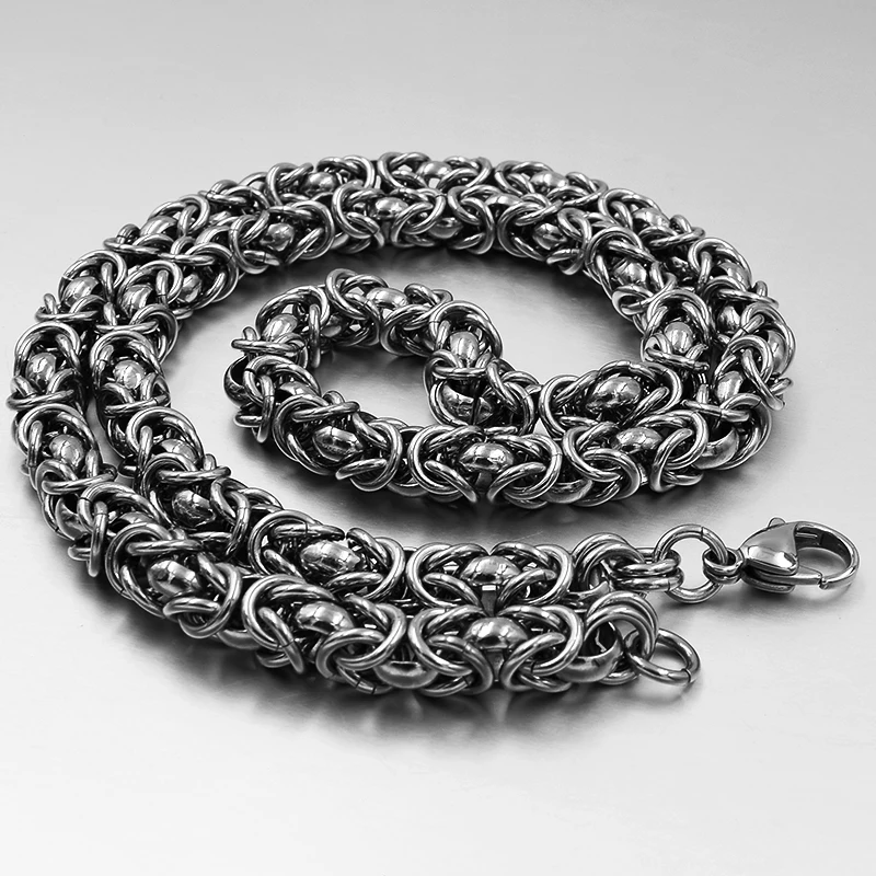 GOKADIMA 7mm 316L Stainless Steel Necklaces Byzantine Chain New Mens Jewelry 2019 Fashion Cool Gift, Wholesale WN021