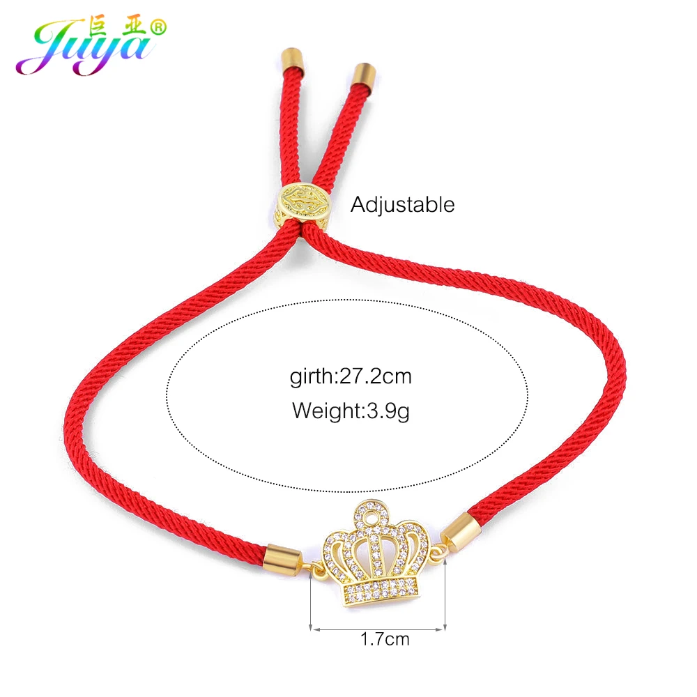 Juya Adjustable Thread Bracelets Supplies Gold/Rose Gold Micro Pave Zircon Crown Charms Bracelet For Women Girl Gift Jewelry image 3