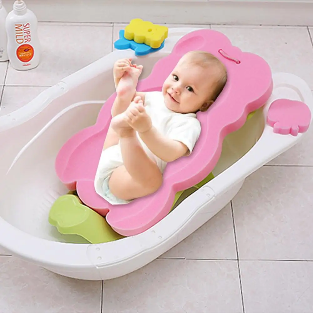 Portable Baby Bath Holder Non-slip Bed Infant Shower Sponge Cushion Cartoon Bath Mat Newborn Baby Shower Nets Bath Spport Pad