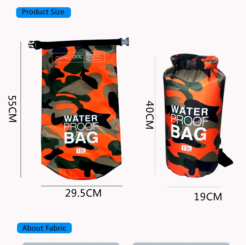 2/5/10/15/20/30L Outdoor Camouflage Wasserdichte Tragbare Rafting Tauchen Dry Bag Sack PVC Beschichtete Schwimmen Taschen für Fluss Trekking – Detail 2