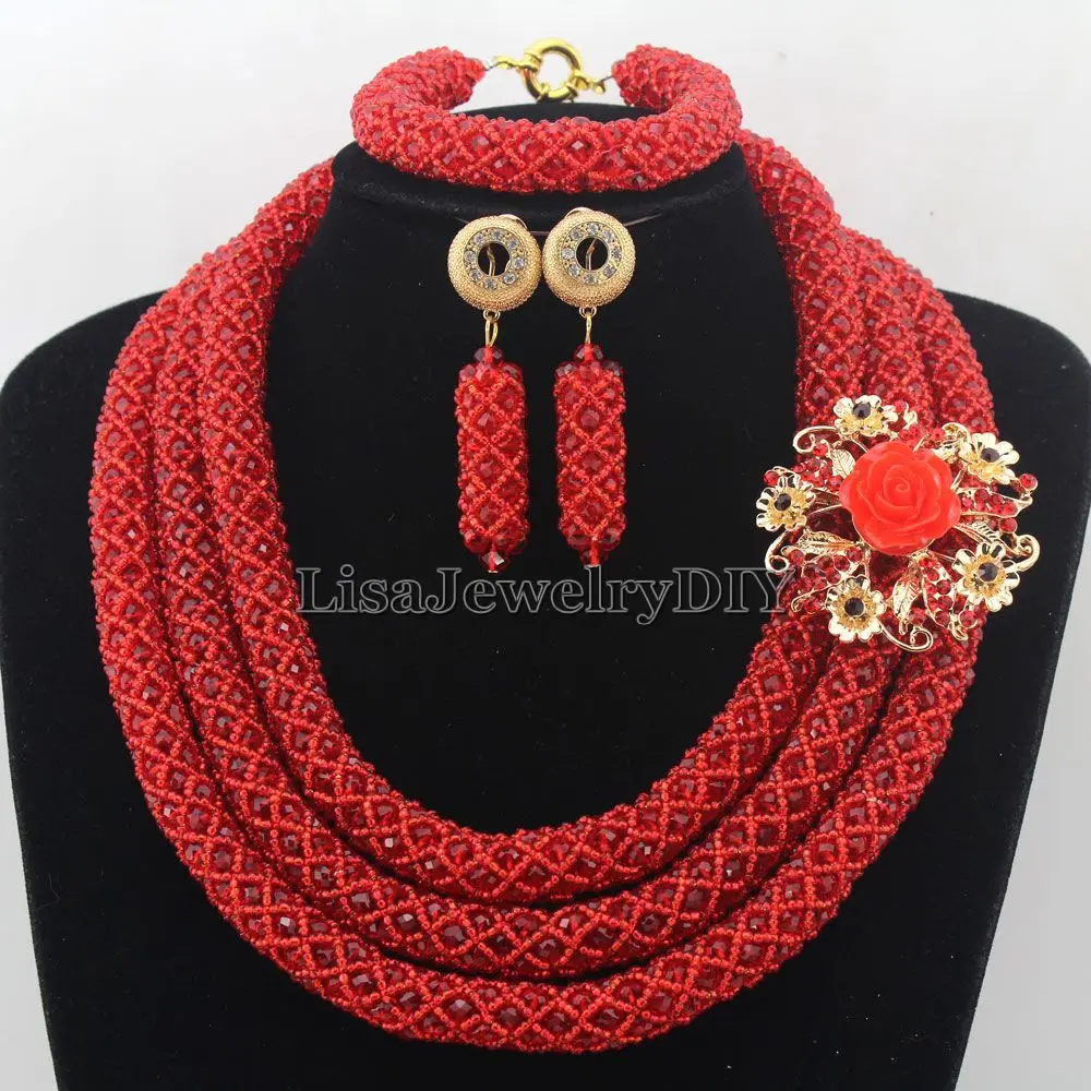 

Charming Statement Necklace Nigerian Wedding African Beads Bridal Jewelry Set Crystal Jewelry Set Womens Jewellery Set HD7274