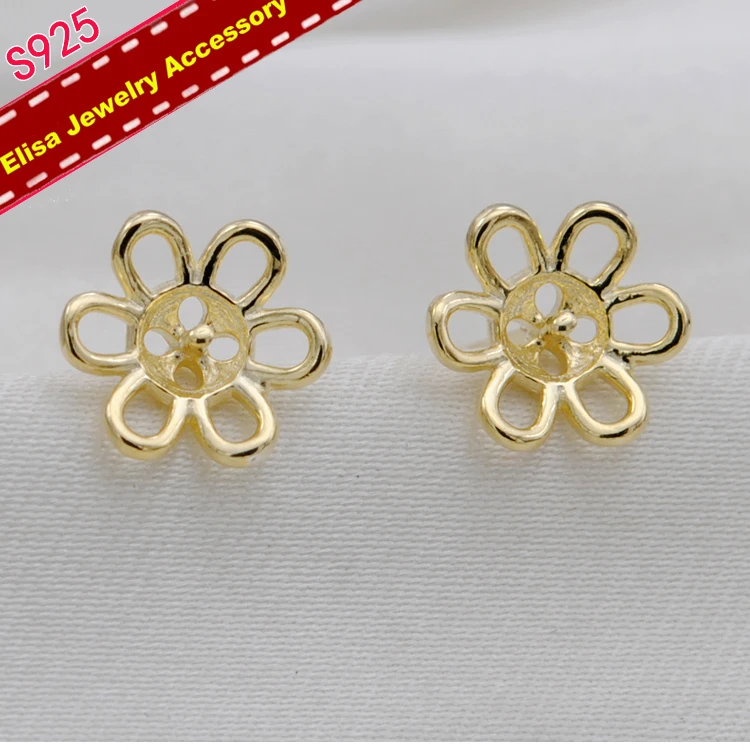 Flora Style Stud Earrings Holder S925 Sterling Silver Pearl Earrings Settings Women DIY Pearl Jewelry Findings 3Pairs/Lot