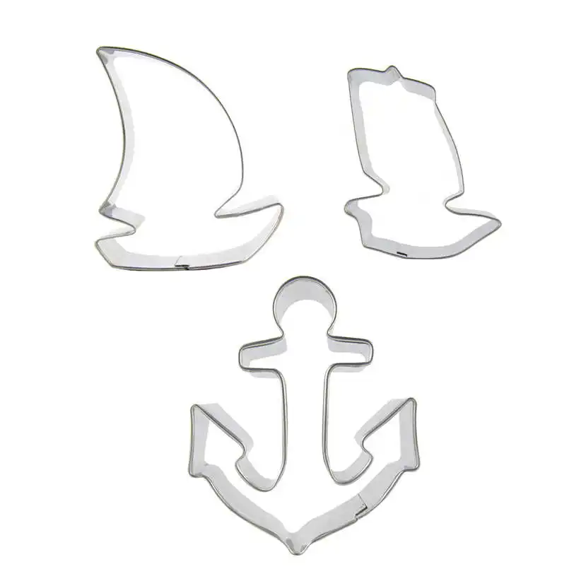 3 pcs Sailboat,Sail, Anchor Cookie cutter biscuit embossing machine Chocolate Pastry syrup cake decorating tools Stainless steel