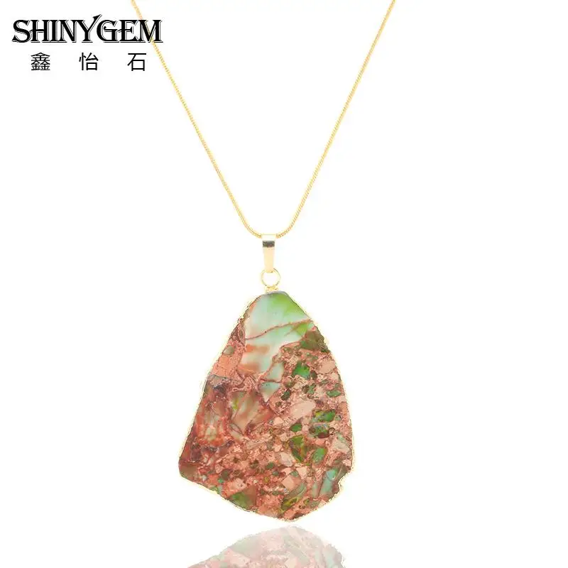 

Lapis Lazuli Nature Stone Sea Sediment Jaspers Necklace for Women Semi-Precious Stone Pendant Necklace with Snake Chain