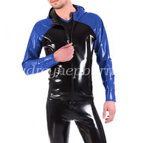 

100% New Latex Rubber Gummi Men Handsame Hooded Jacket And Pants Suit XXS-XXL