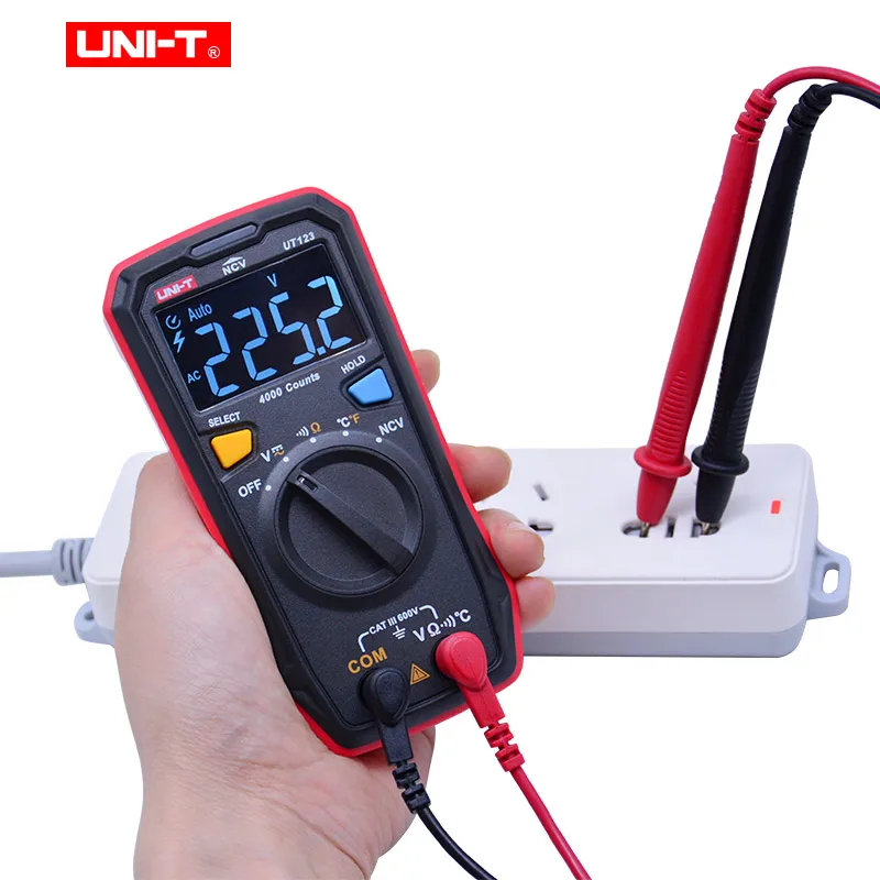 UNI-T Mini Digital Multimeter UT123 Auto Range AC DC Voltage ohmmeter Temperatue tester NCV/Continuity Test  EBTN Color Screen