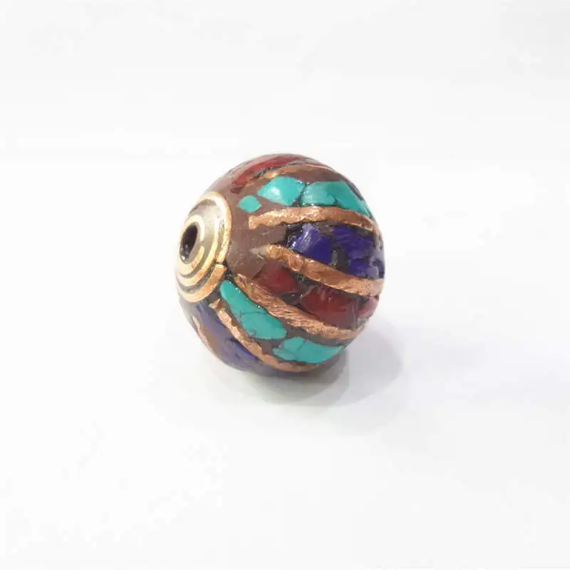 Nepal Hand Brass Ball Beads Inlay Colorful Stone Lanterns Beads DIY Jewelry Accessories NBB311