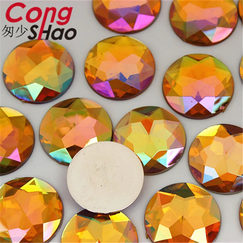 Cong Shao 100 PZ 22mm AB Colore Acrilico Rotondo Strass Parte Posteriore Piana perline pietre di cristallo costume FAI DA TE Bottone artigianato