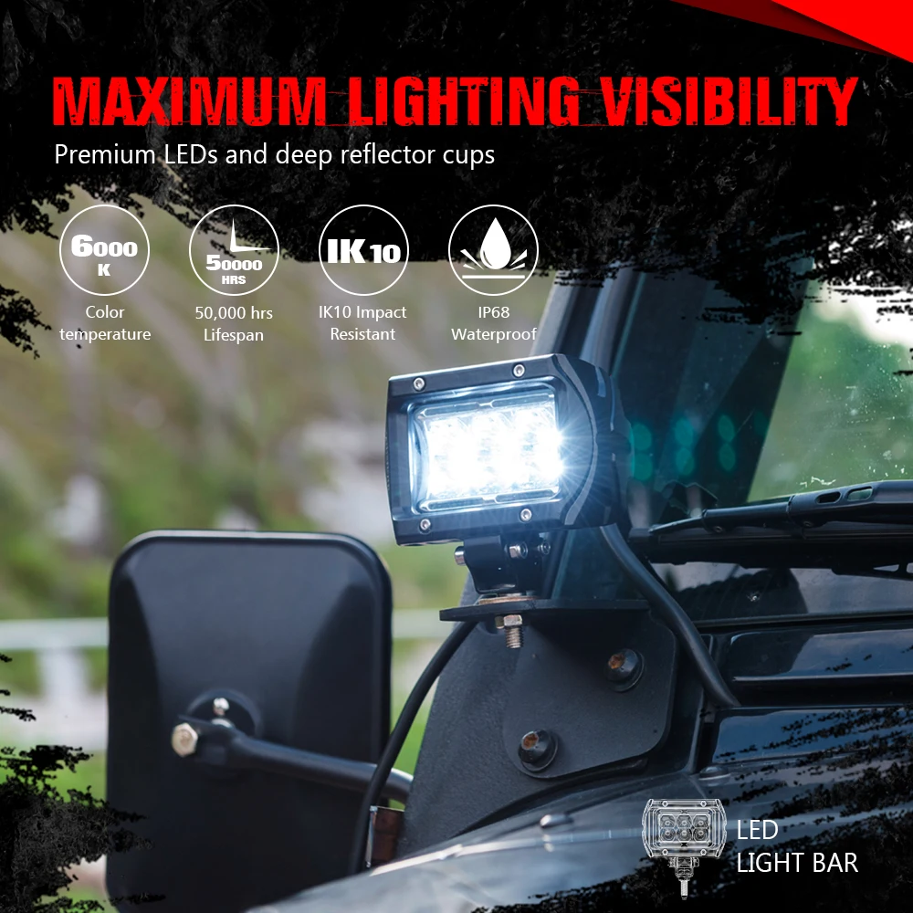 MICTUNING LED Work Light Bar 4'' 18W with Amber Ambient Light Spot/Off-Road Vehicle Driving Fog Light for Jep UTV SUV Truck