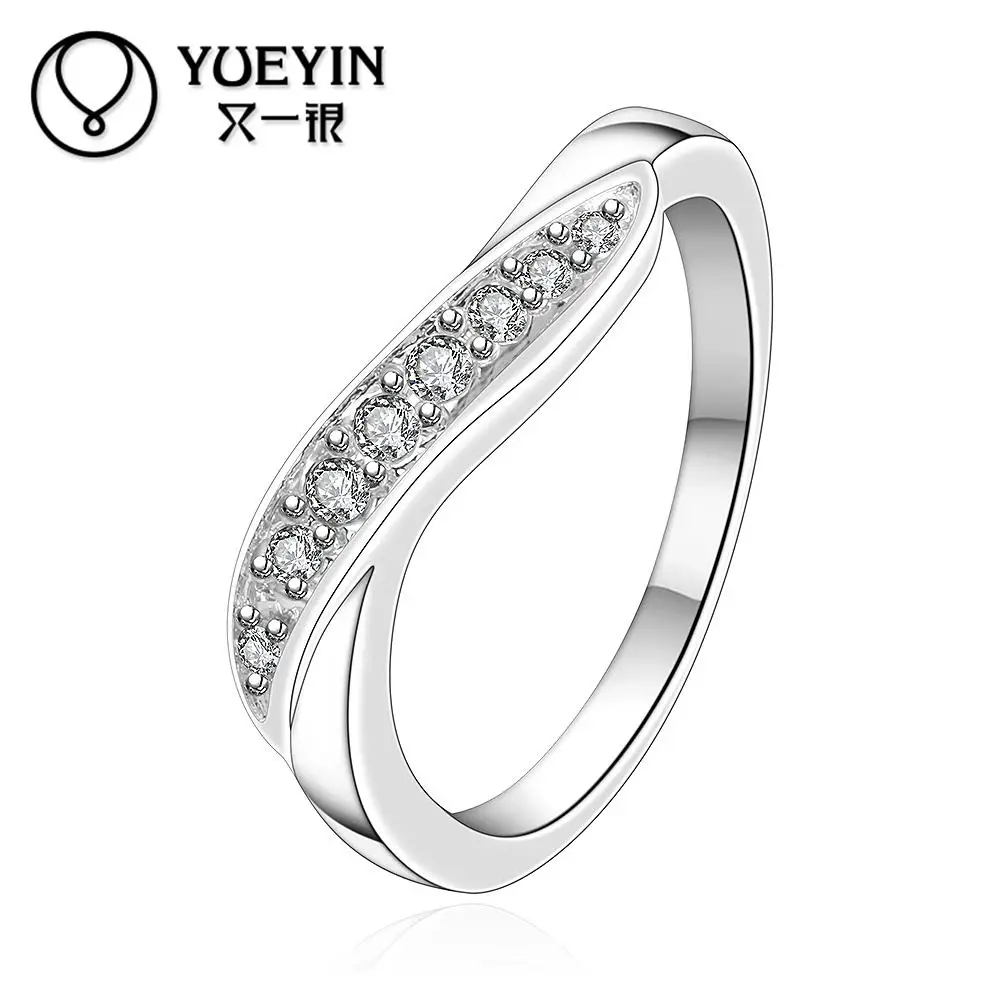 Simple Design Rhinestone Inlay Ring For Women Silver Color 925 Stamp Wedding Unisex Couple Ring For Lovers Dropshipping R159