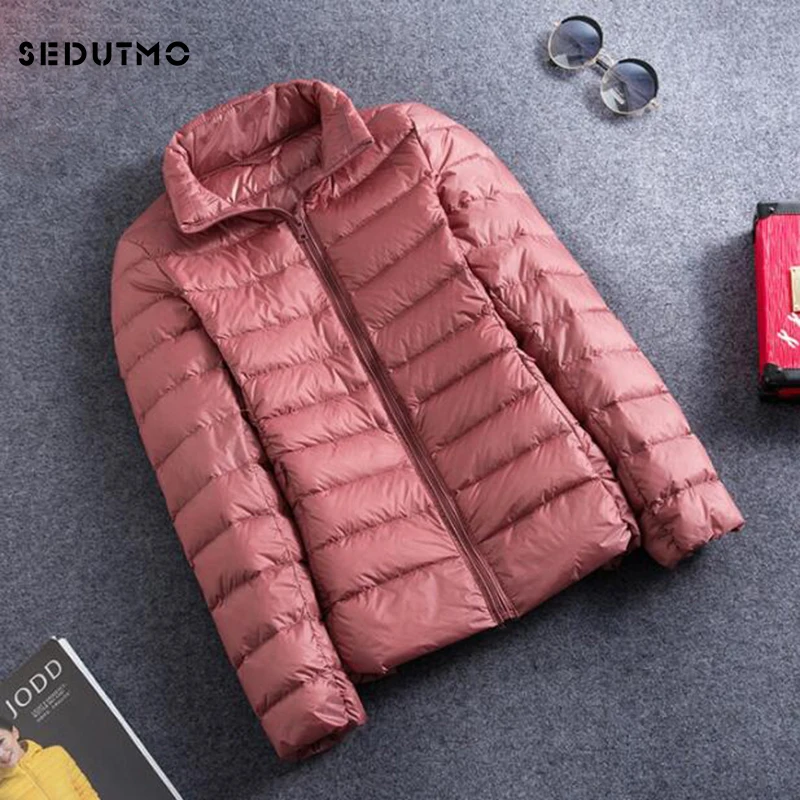 SEDUTMO-Chaqueta de plumón de pato ultraligera para mujer, abrigo corto cálido y fino, chaqueta acolchada negra para Primavera e invierno, ED419