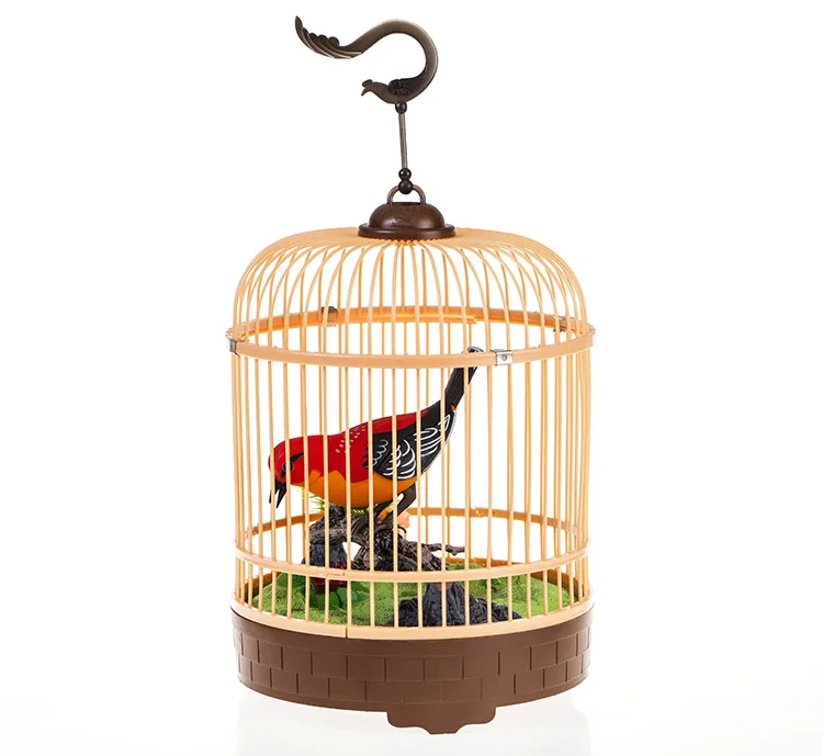 

sound control bird ornament birdcall, move bird with birdcage about 18x25cm,home garden decoration creative toy gift a2099