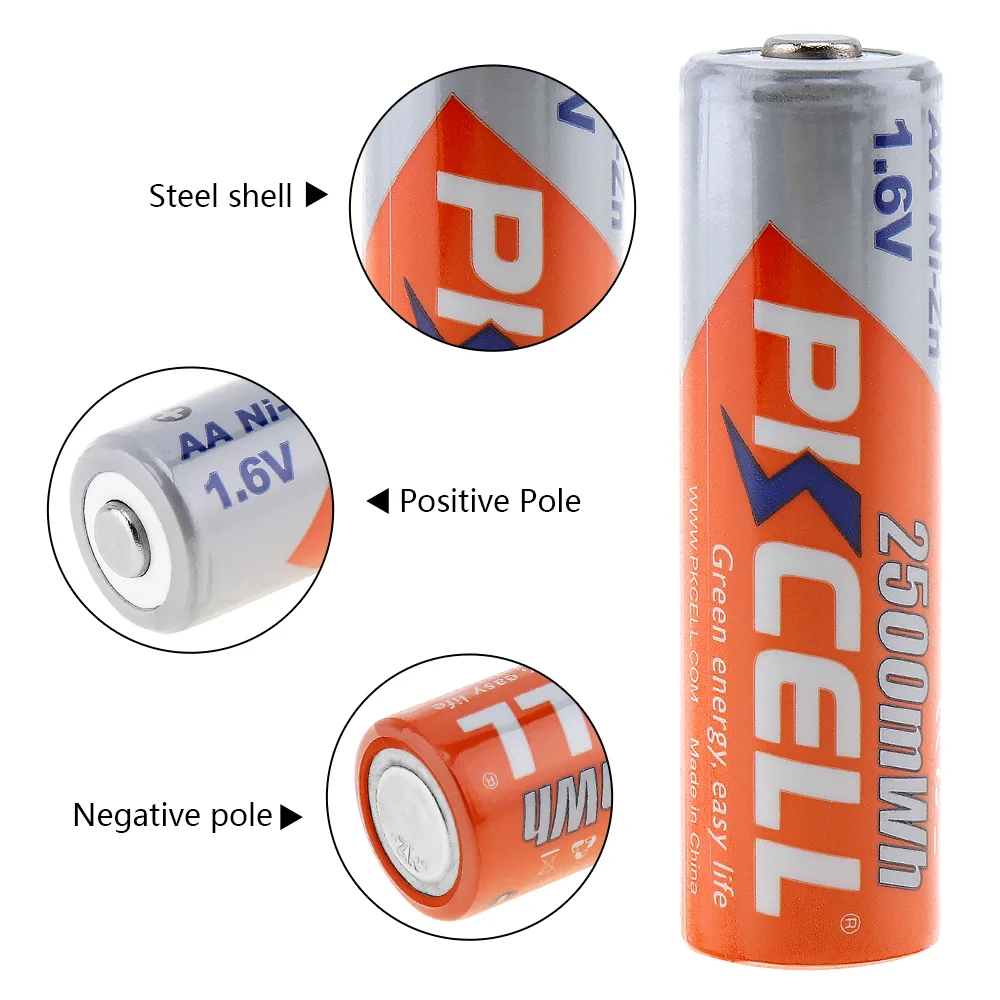 PKCELL 4PCS 2500mWh battery Ni-Zn Batteries 1.6V Nickel-Zinc AA Rechargeable Battery +1Pcs Battery Storage Hard Case Boxes