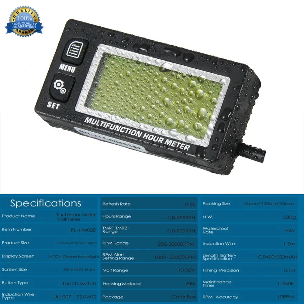 Multifunction Hour Meter Tachometer Voltmeter with Clock 2&4 Stroke for Small Engine Boat Outboard Mercury Motocross HM028