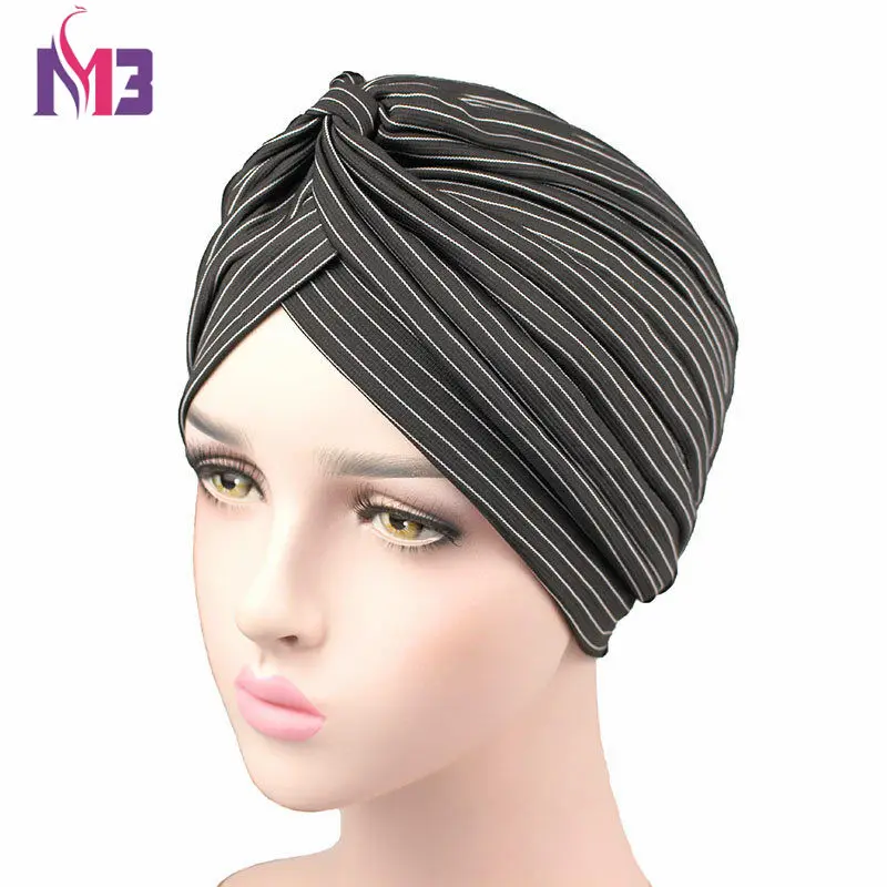 Fashion Women Knitted Striped Turban Breathable Turban Twist Headband Muslim Turban Hat Hijab Hair Accessories Headwear