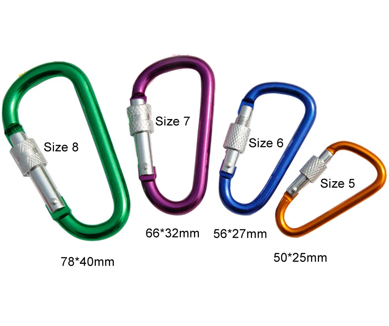 4Pcs 8cm/7cm/6cm/5cm Aluminum Alloy Carabiner D-Ring Key Chain Clip Camping Keyring Snap Hook Outdoor Travel Kit GYH