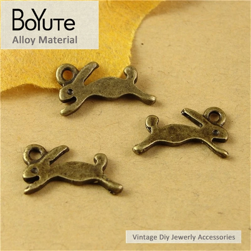 BoYuTe (100 Pieces /lot) 14*8MM Vintage Zinc Alloy Animals Rabbit Charms for Jewelry Makings Metal Diy Rabbit Pendant Charms