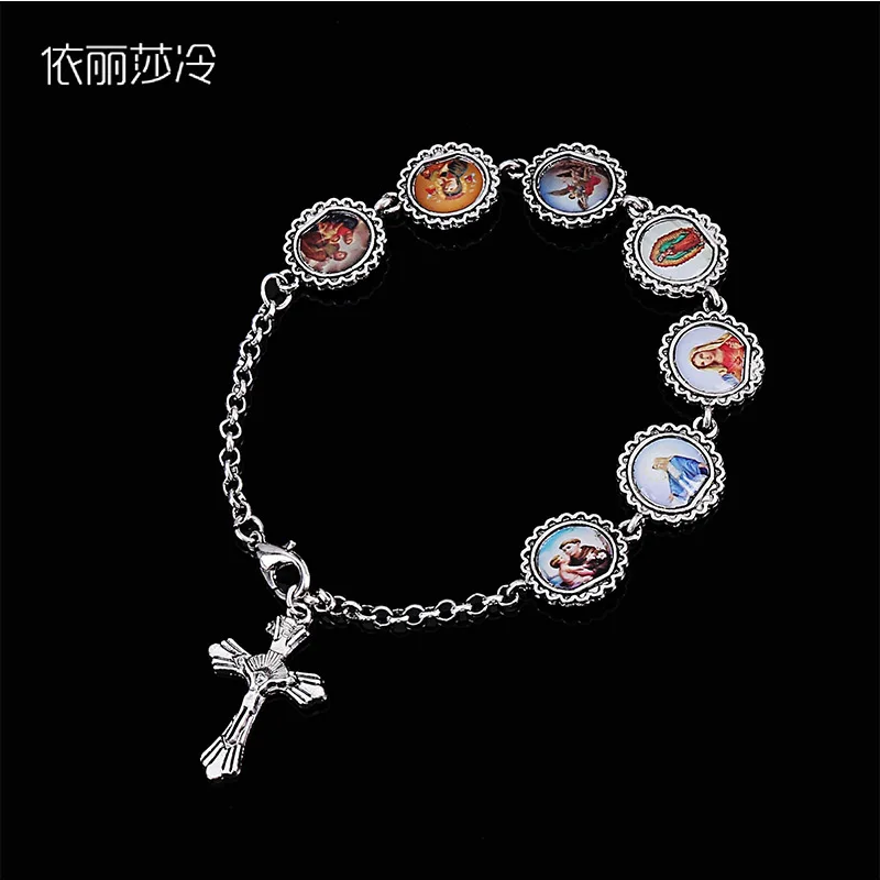Alloy Cross Rosary Bracelet, Jesus Vee Jane Mary Icon Bracelet Men and Women Religious Jewelry Bracelet