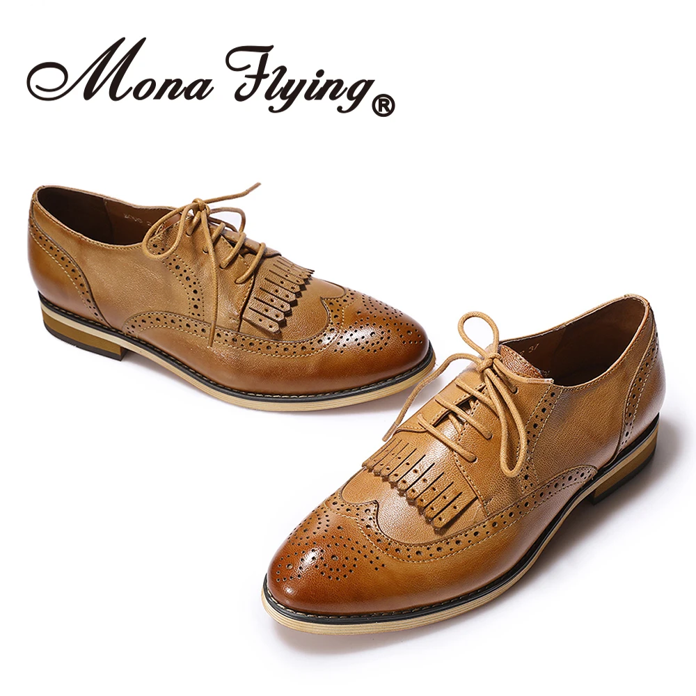 Mona Flying Oxford da donna con punta alare Scarpe brogue derby traforate in pelle fatte a mano Scarpe casual piatte stringate per donna B098-2