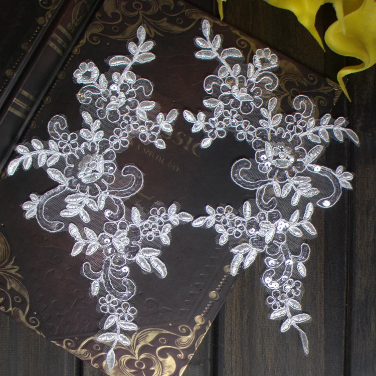 10Pcs 25*12.5cm Embroidered Lace Applique Lace Trim For DIY Wedding Dress many Colors for choice