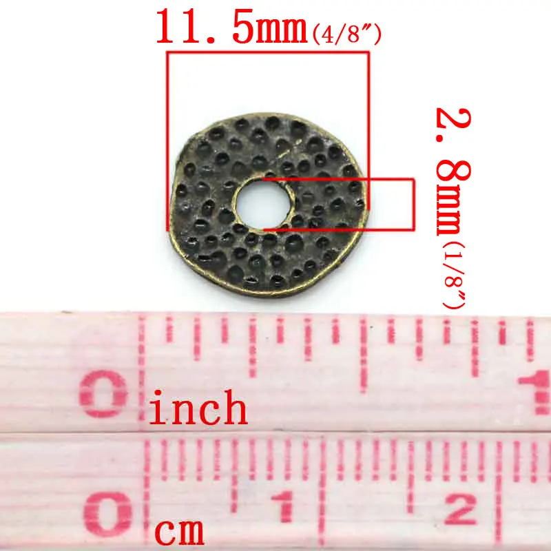 DoreenBeads Zinc Alloy Hammered Spacer Beads Round Antique Bronze Dot Carved DIY Jewelry 11.5mmx11mm,Hole:Approx 2.8mm, 100PCs